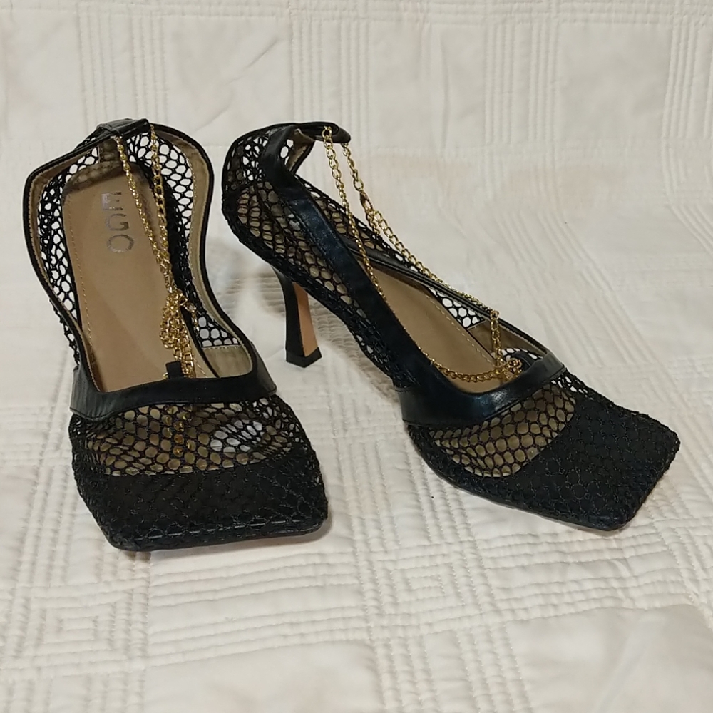 Ego Fishnet heels 3.5" chain size UK 7 US 9.5